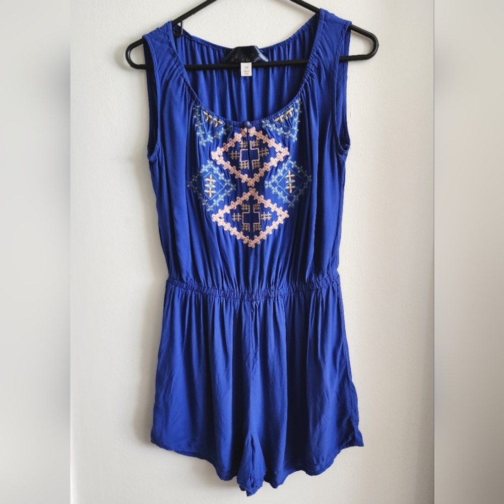 Blue Embroidered Romper